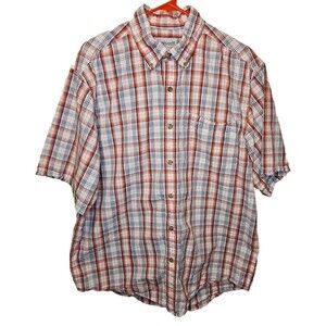 Carhartt Shirt Mens L Large Red White Plaid Button Down Short Sleeve Relaxed Fit